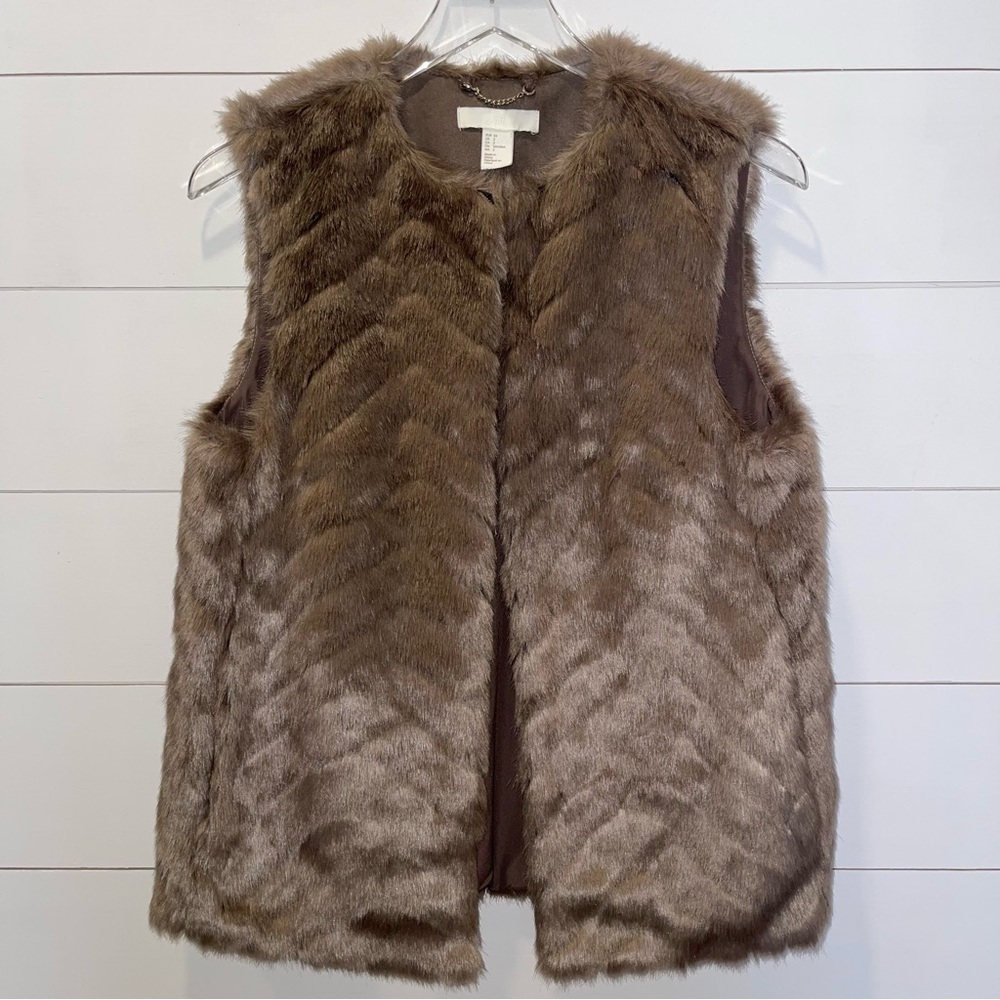 H&M Faux Fur Fabric in Taupe Brown Womens Size 2